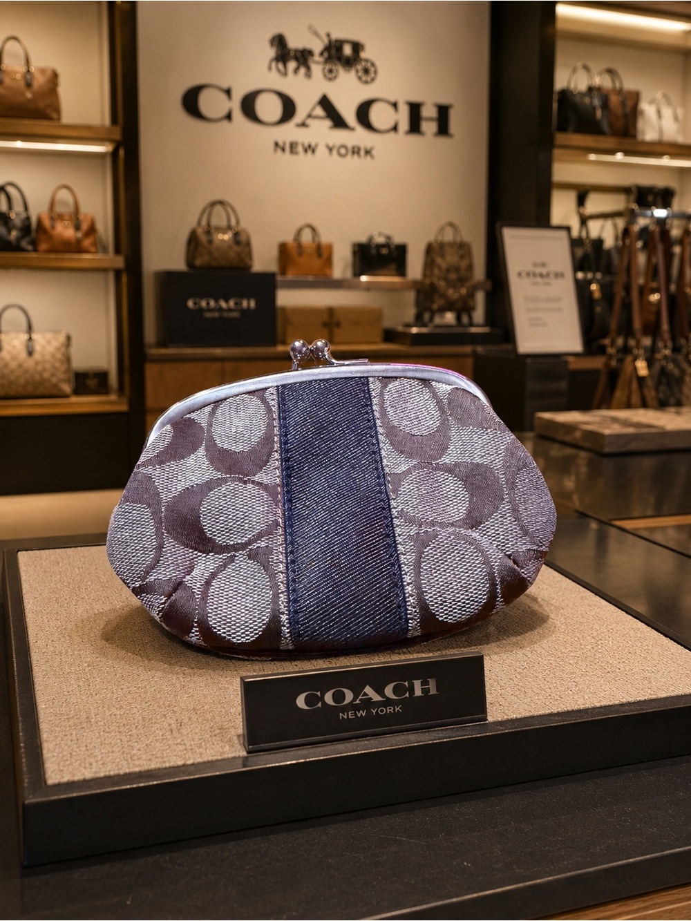 Coach Signature Y2K Stripe Kisslock Coin Purse